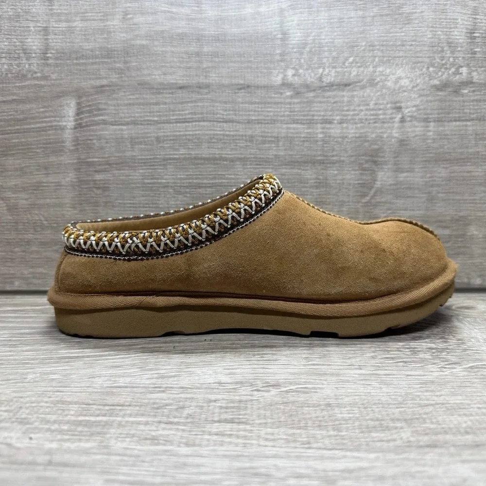UGG Tasman Slippers Kids Size 3 Chestnut Brown Suede Braided Trim 1019066K